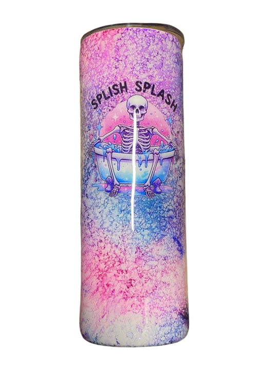 Custom Painted Splish Splash Stainless Skinny Tumbler w/Sliding Lid and Straw- 20 Oz