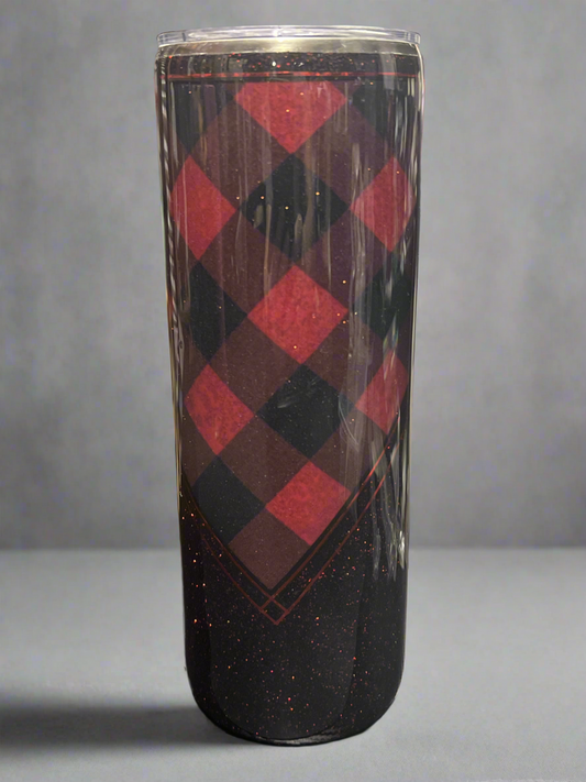 Custom Red Plaid V Split Stainless Skinny Tumbler w/Sliding Lid and Straw- 20 Oz