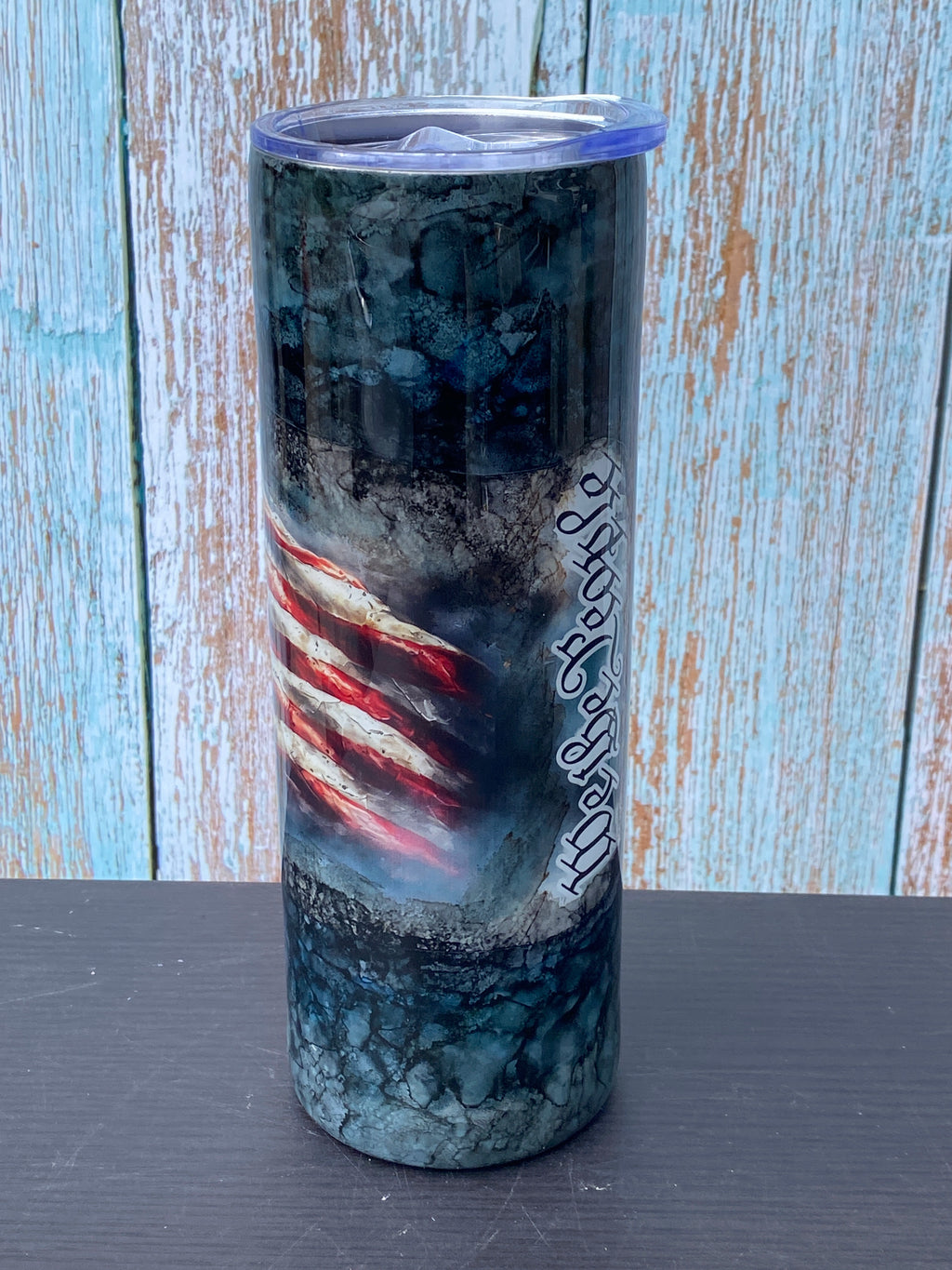 Custom Painted We The People Stainless Skinny Tumbler w/Sliding Lid and Straw- 20 Oz.