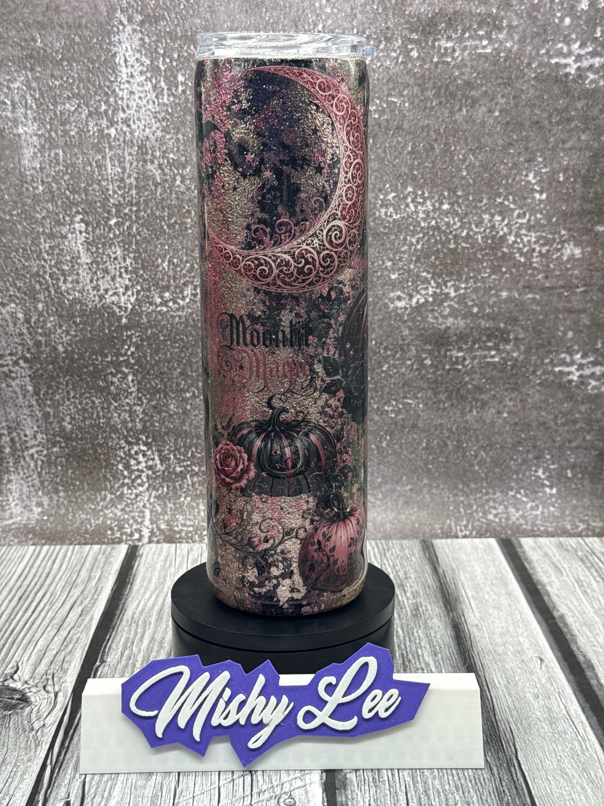 Custom Painted Moonlit Magic Stainless Skinny Tumbler w/Sliding Lid and Straw- 35 Oz
