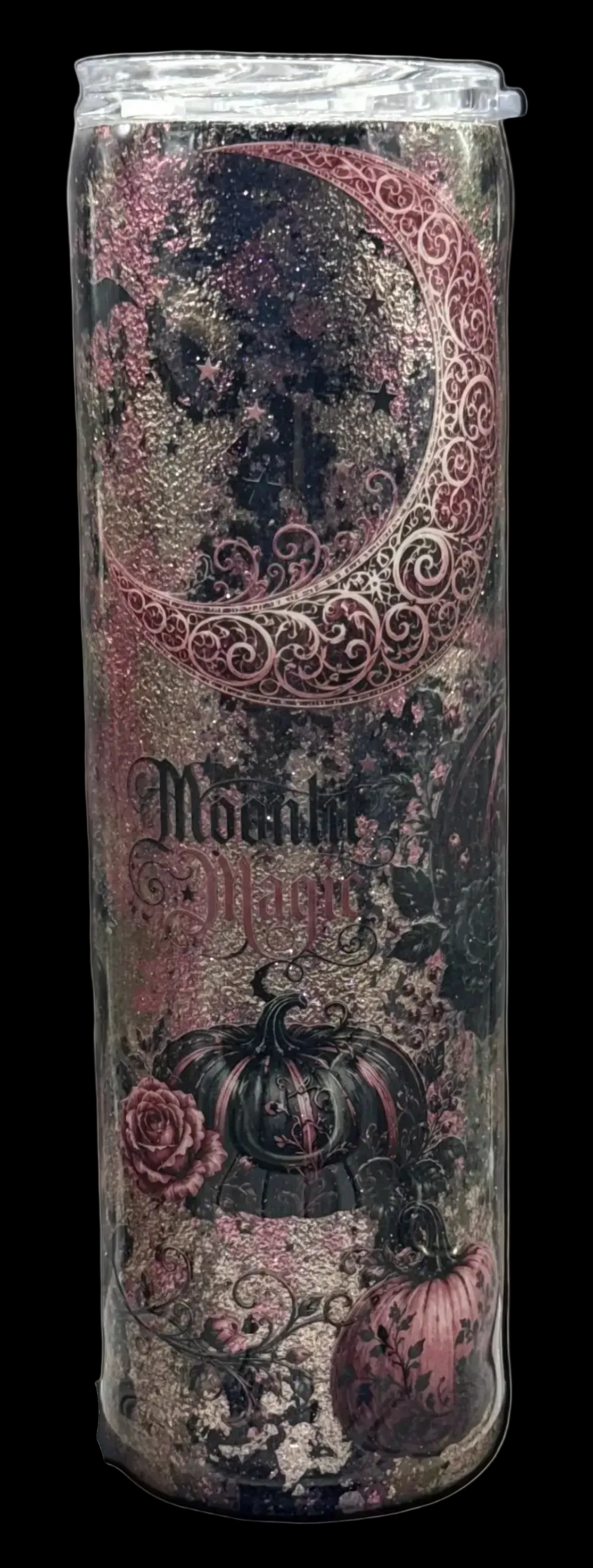 Custom Painted Moonlit Magic Stainless Skinny Tumbler w/Sliding Lid and Straw- 35 Oz