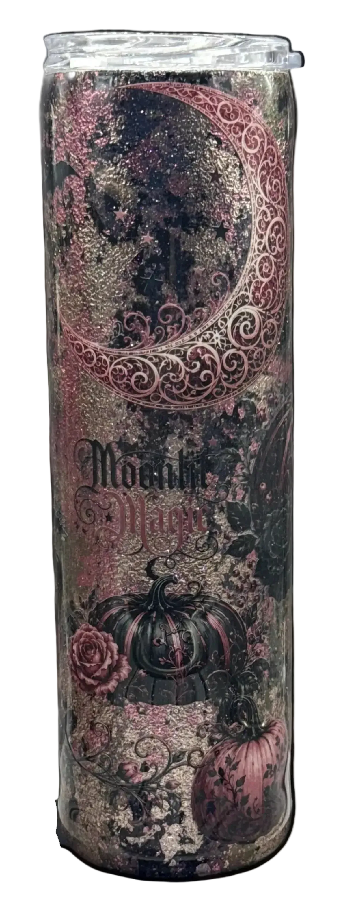 Custom Painted Moonlit Magic Stainless Skinny Tumbler w/Sliding Lid and Straw- 35 Oz