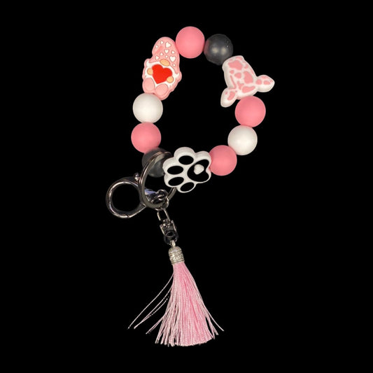 Gnome Cow Paw Beaded Wristlet Keychain