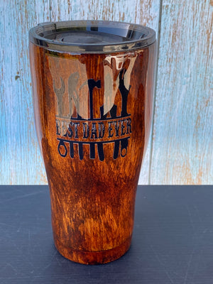 Custom Painted Wood Grain Best Dad Stainless Modern Curve Tumbler - 30 Oz