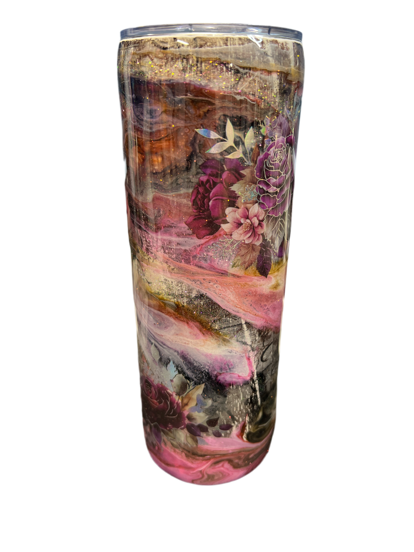 Custom Mauve Rose Stainless Skinny Tumbler w/Sliding Lid and Straw- 20 Oz