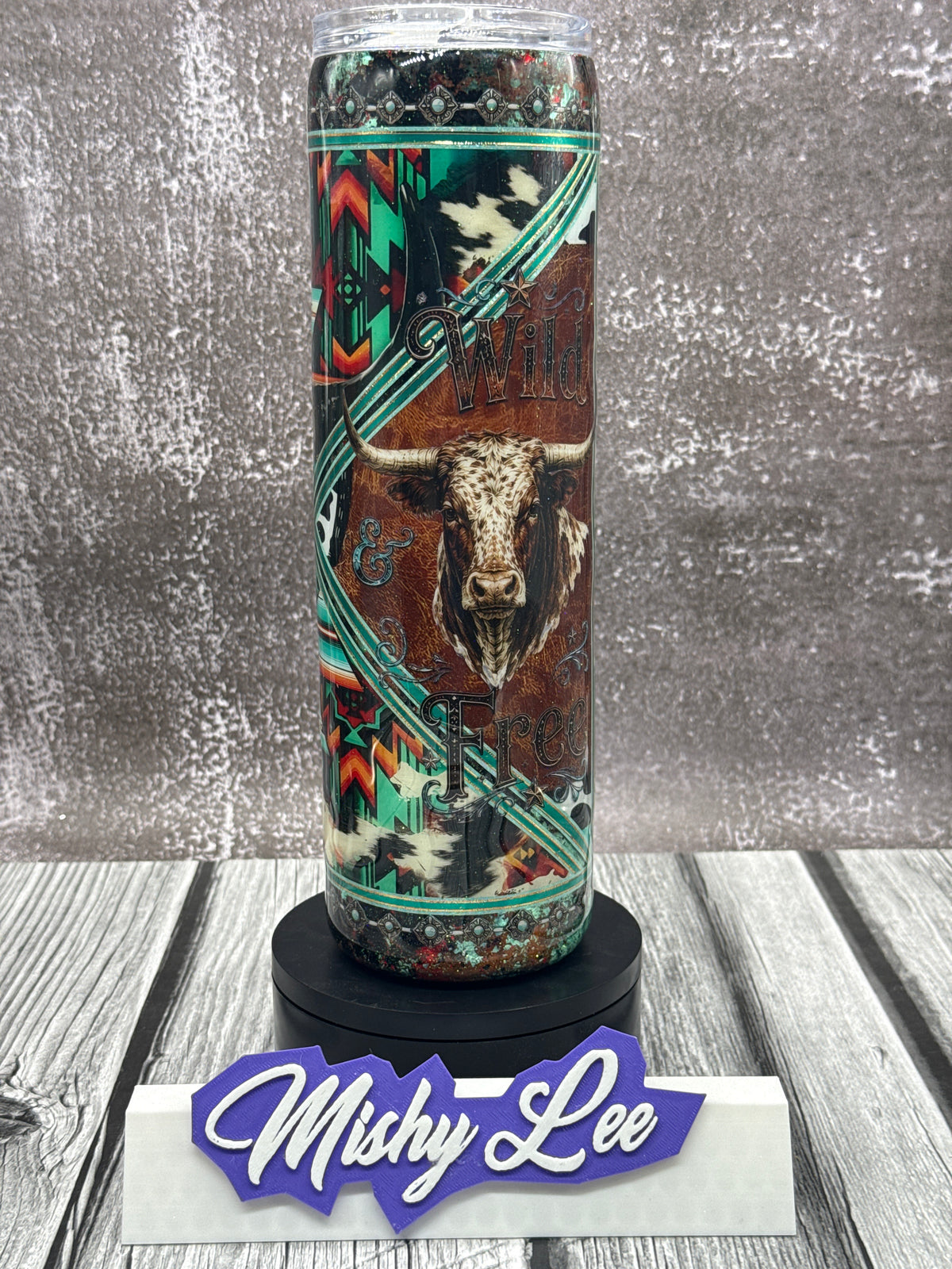 Custom Painted Wild and Free Stainless Skinny Tumbler w/Sliding Lid and Straw- 35 Oz
