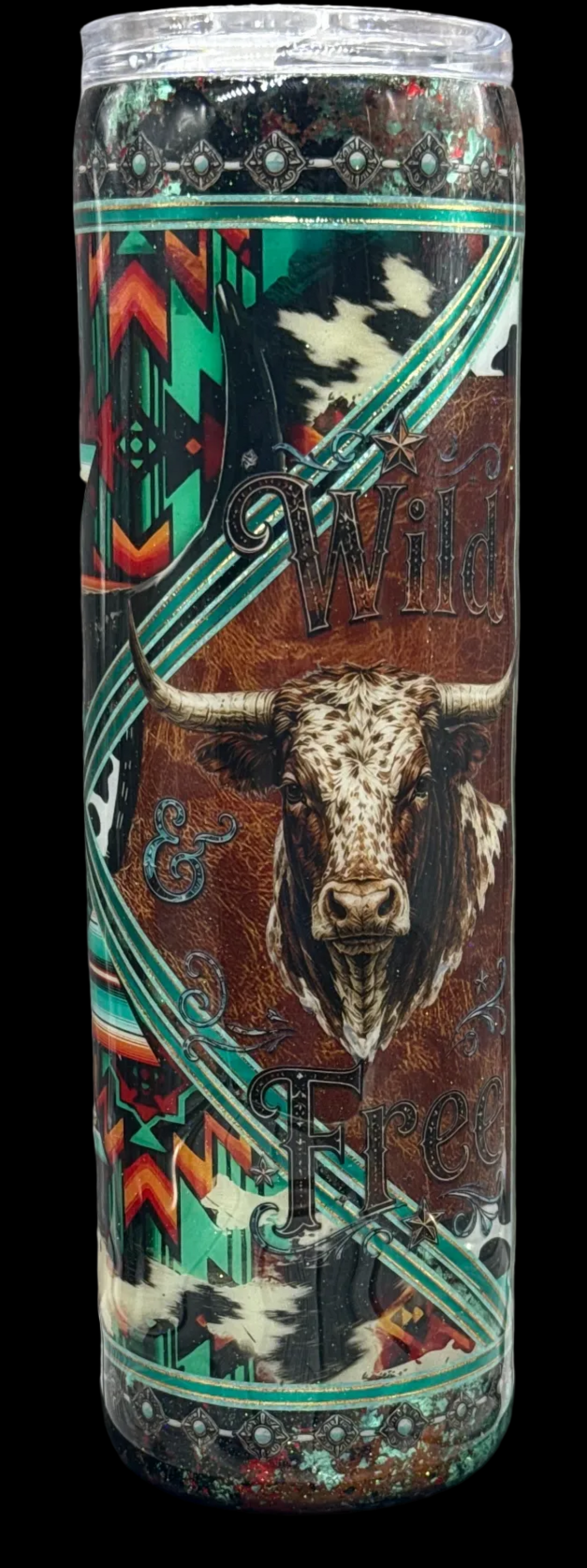 Custom Painted Wild and Free Stainless Skinny Tumbler w/Sliding Lid and Straw- 35 Oz