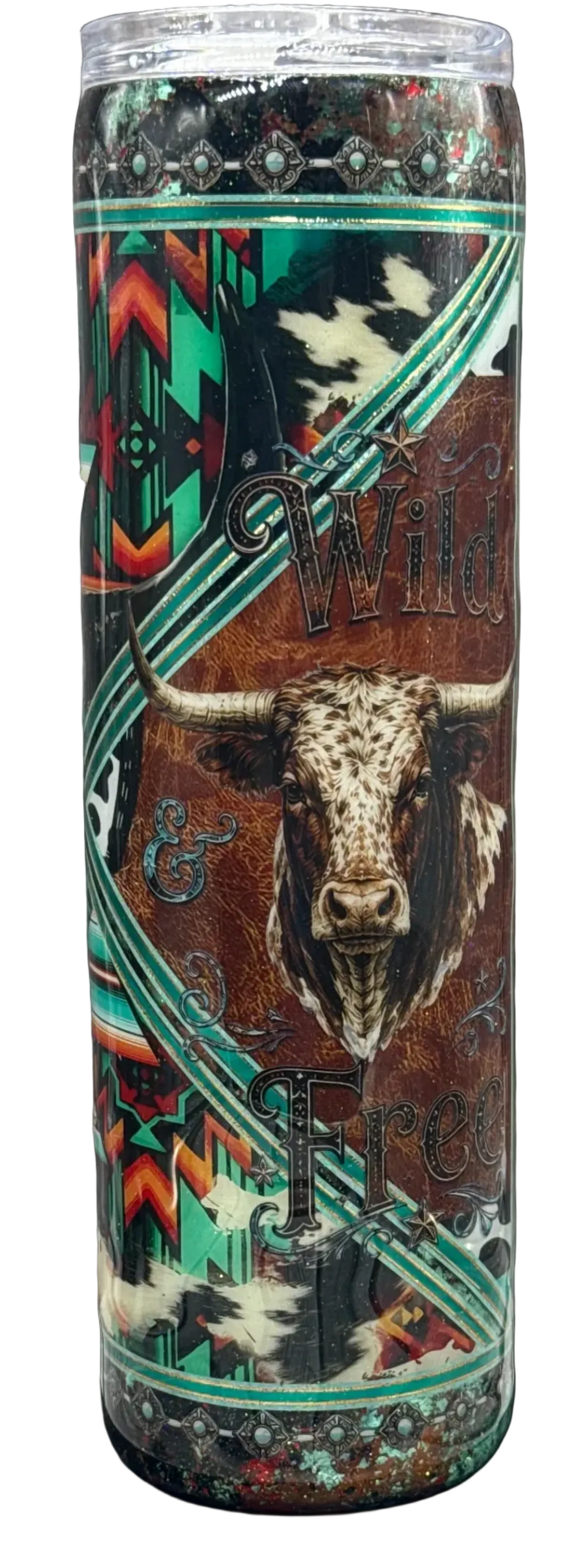 Custom Painted Wild and Free Stainless Skinny Tumbler w/Sliding Lid and Straw- 35 Oz