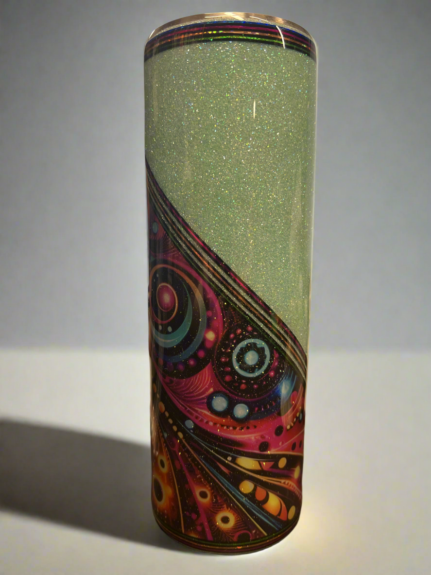 Custom Painted Glow Seafoam Metallic Rainbow Stainless Fatty Tumbler w/Sliding Lid and Straw- 30 Oz