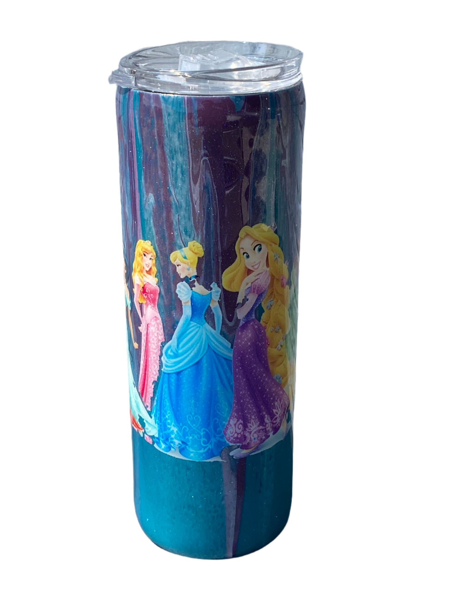 Custom Painted Princesses Stainless Skinny Tumbler w/Sliding Lid and Straw- 20 Oz