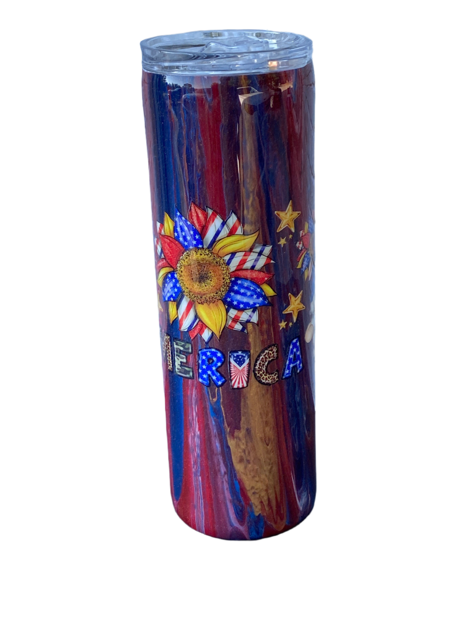 Custom Painted Patriotic Gnomes 3 Stainless Skinny Tumbler w/Sliding Lid and Straw- 30 Oz