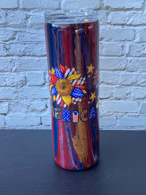 Custom Painted Patriotic Gnomes 3 Stainless Skinny Tumbler w/Sliding Lid and Straw- 30 Oz