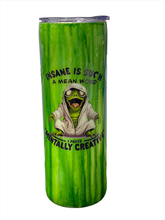 Custom Painted Insane Frog Stainless Skinny Tumbler w/Sliding Lid and Straw- 20 Oz