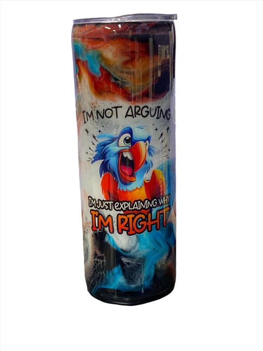 Custom Painted Argue Bird Stainless Skinny Tumbler w/Sliding Lid and Straw- 20 Oz