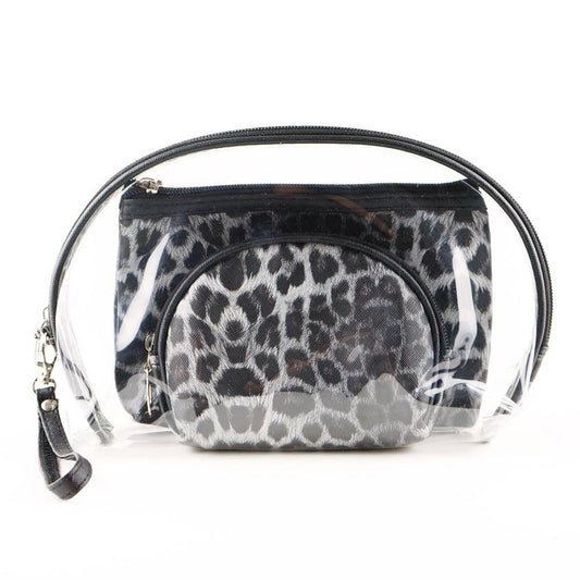 3 Piece Clear Leopard Print Travel Pouch Set