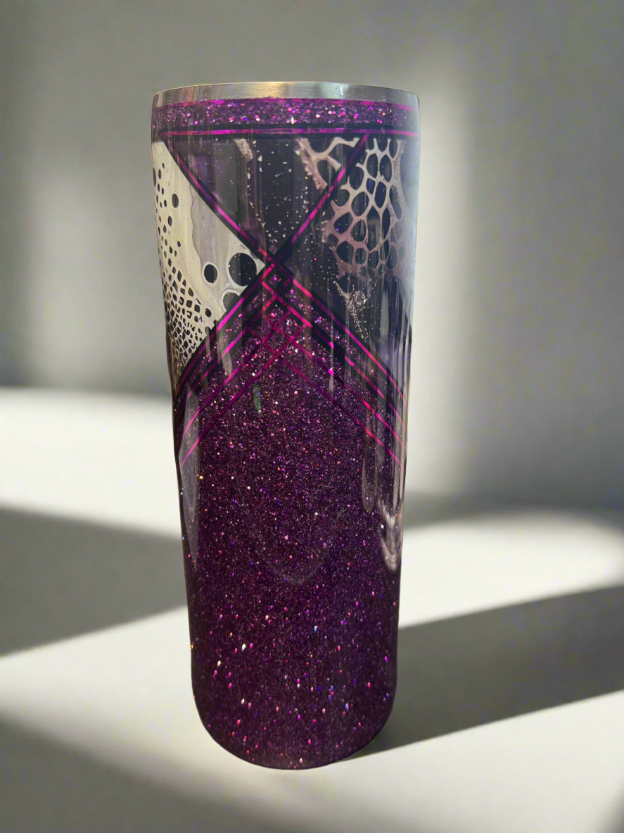 Custom Purple Marble Glitter Stainless Skinny Tumbler w/Sliding Lid and Straw- 20 Oz