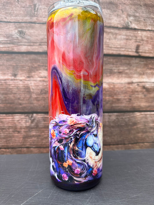 Custom Painted Purple Time Horse Stainless Skinny Tumbler w/Sliding Lid and Straw- 30 Oz