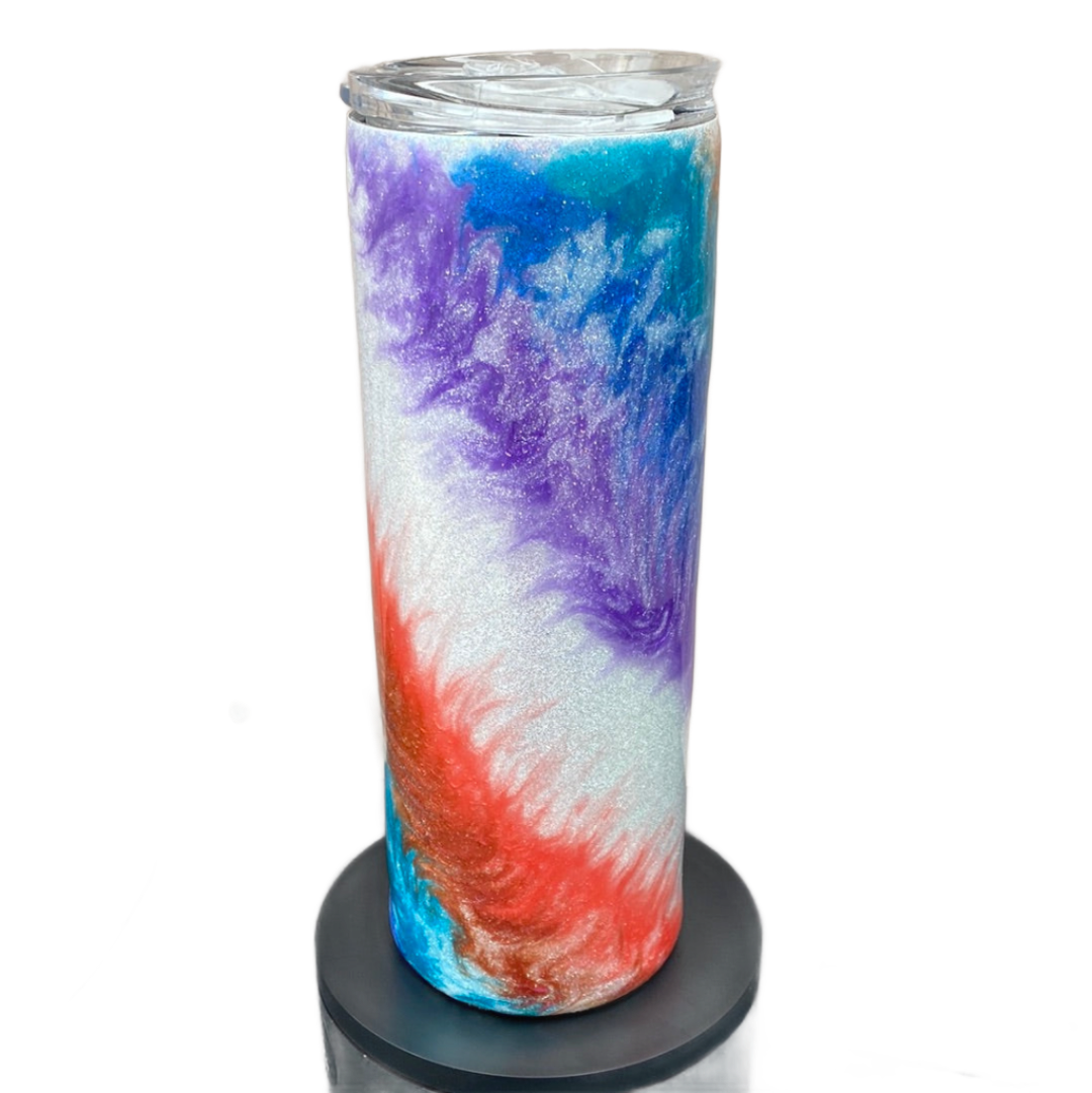 Glow In Dark Custom Painted Color Swirl Skinny Tumbler w/Sliding Lid and Straw- 20 Oz