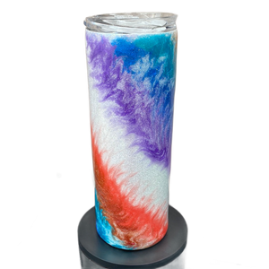 Glow In Dark Custom Painted Color Swirl Skinny Tumbler w/Sliding Lid and Straw- 20 Oz