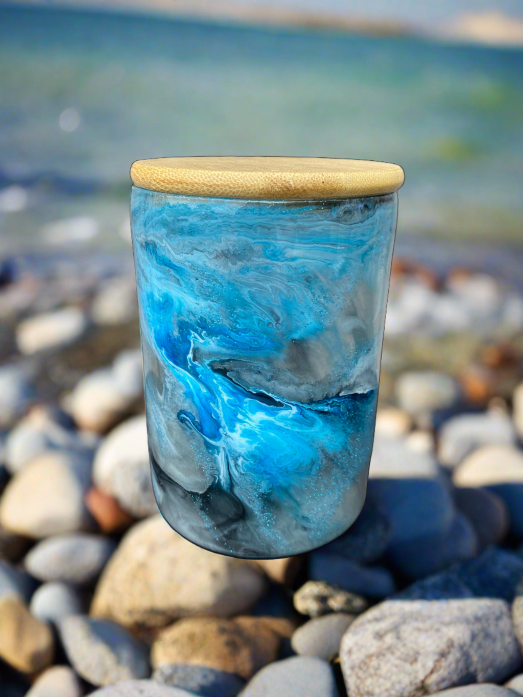 Hand-Painted Storage Jar - (Blue/Black/White) 18 Oz