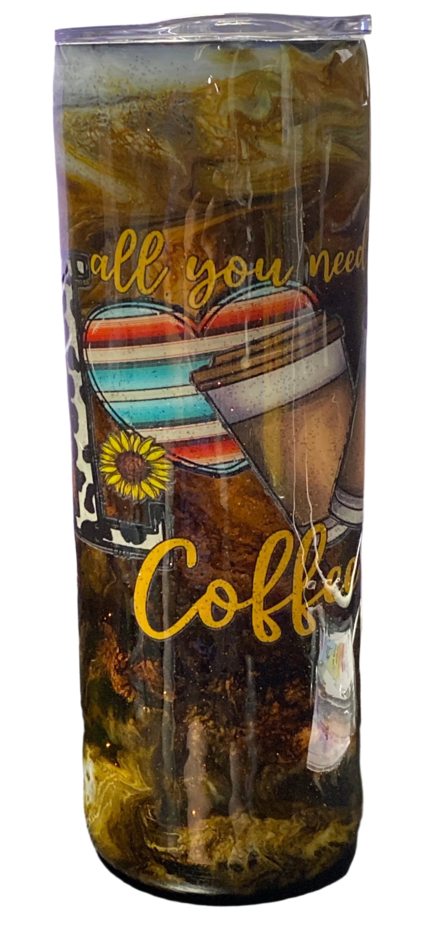 Custom Painted Need Coffee Stainless Skinny Tumbler w/Sliding Lid and Straw- 20 Oz