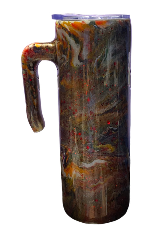 Custom Painted Bronze Marble Stainless Grippy Handle Tumbler w/Sliding Lid and Straw- 20 Oz
