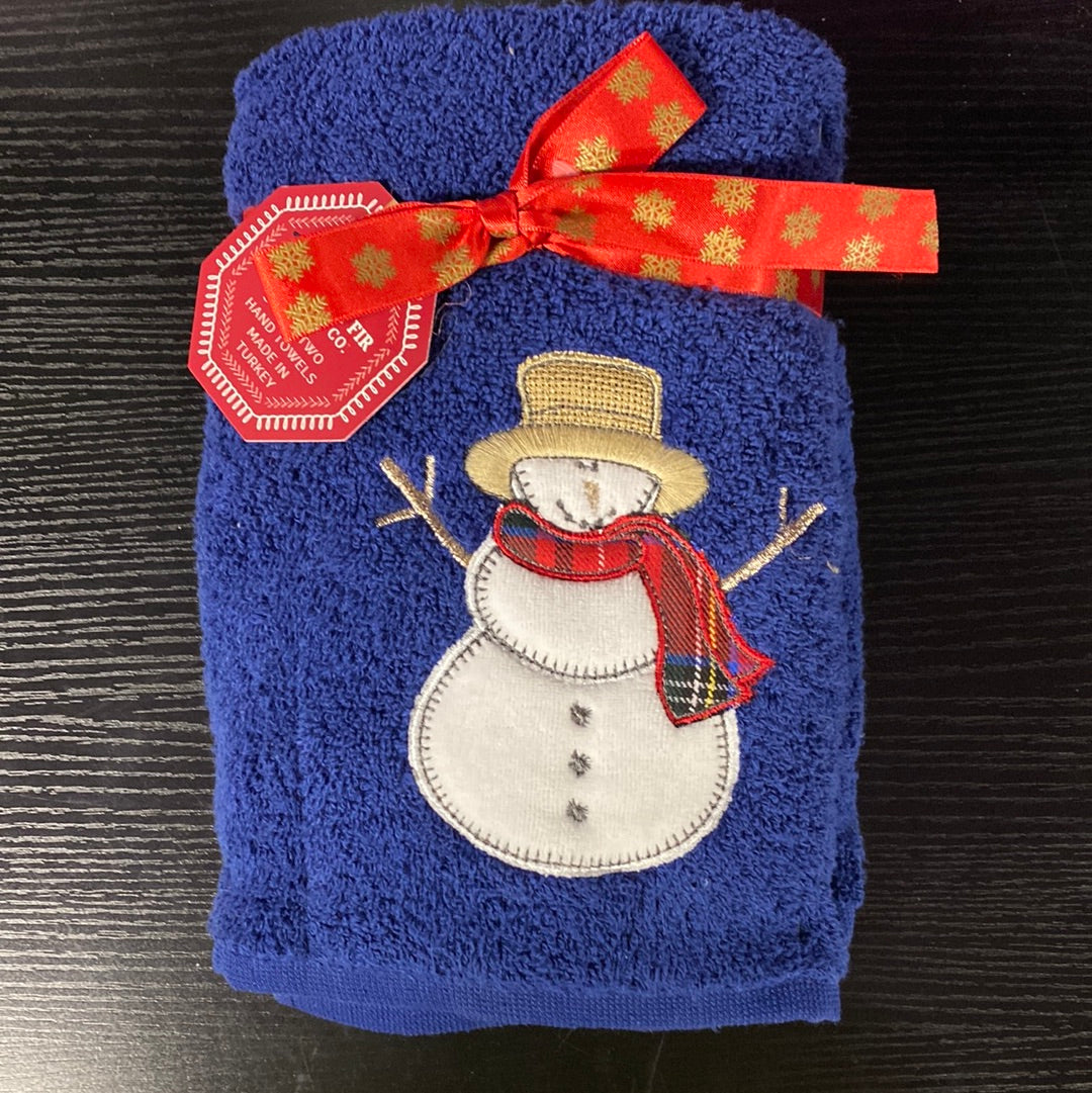 SNOWMEN WHITE HAND TOWELS 2PC