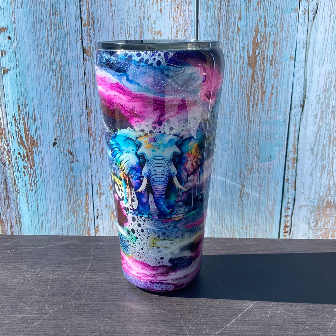 Hand Painted Purple Elephant Stainless Skinny Curve Tumbler - 32 Oz