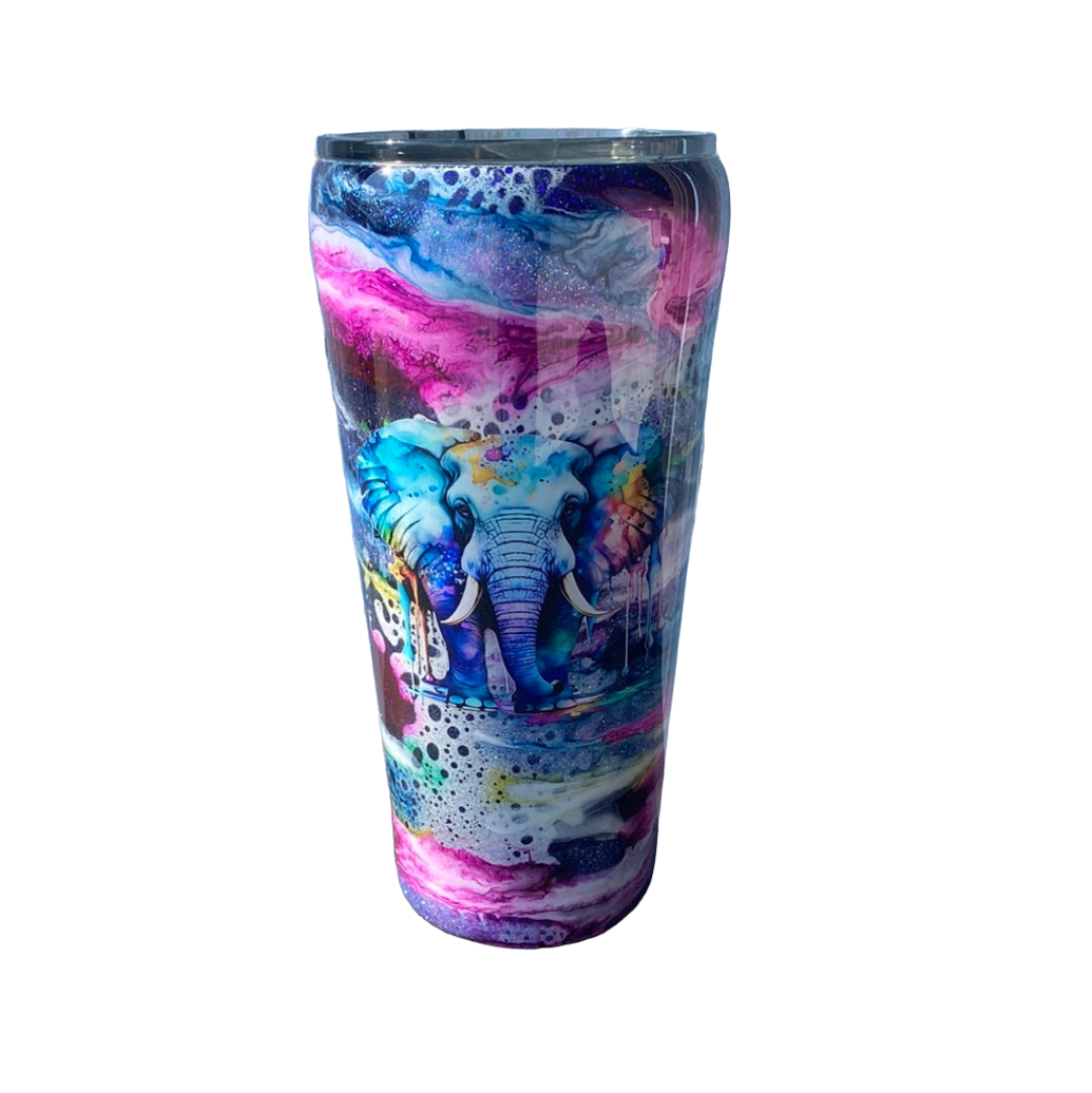 Hand Painted Purple Elephant Stainless Skinny Curve Tumbler - 32 Oz