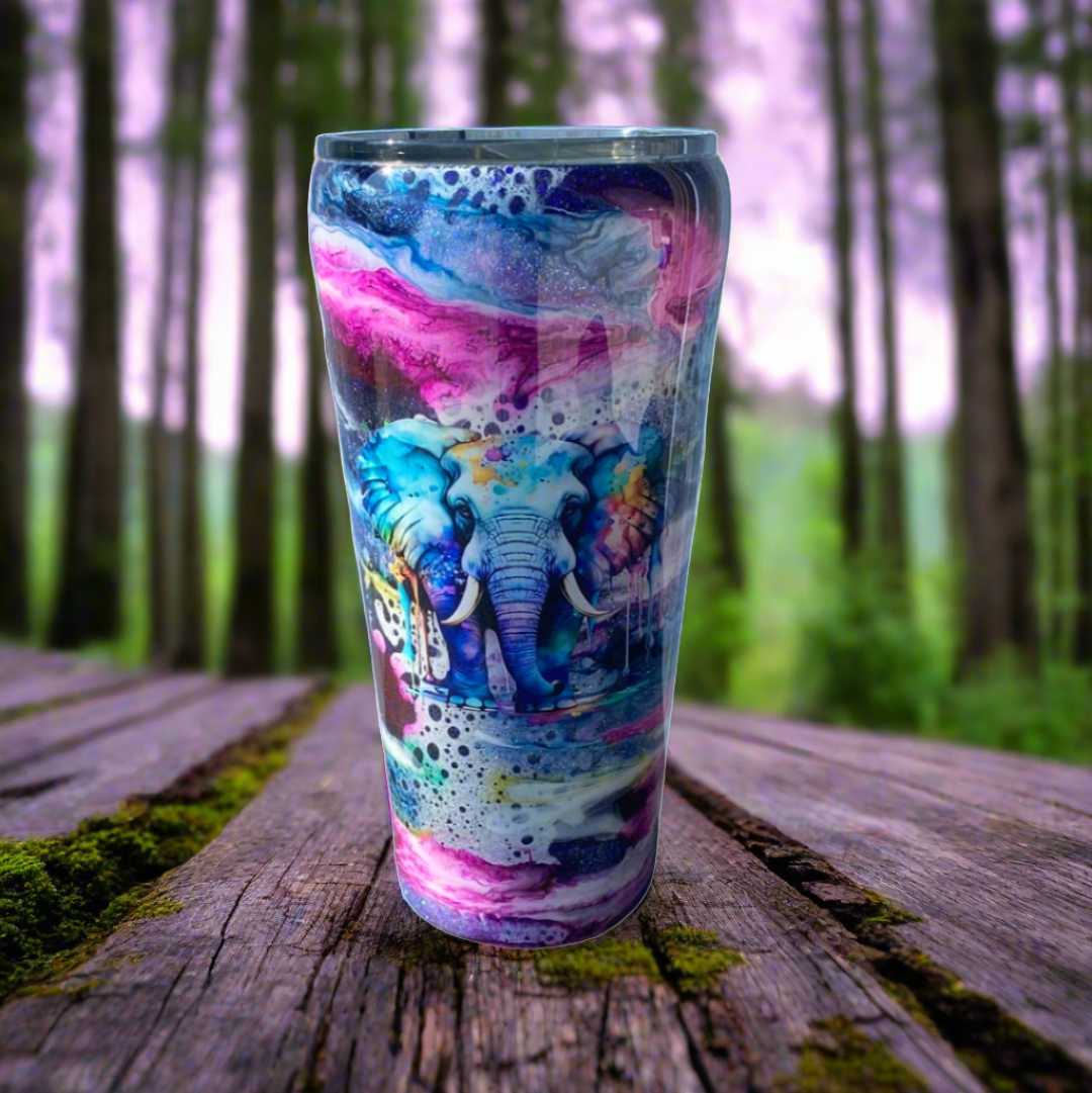 Hand Painted Purple Elephant Stainless Skinny Curve Tumbler - 32 Oz