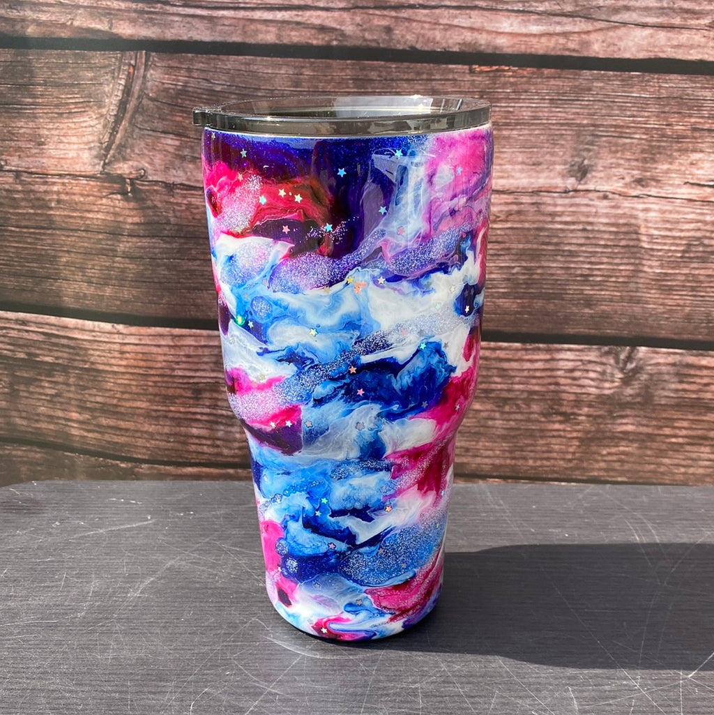 Hand Painted Patriotic Blue Stainless Modern Curve Tumbler - 30 Oz