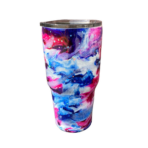 Hand Painted Patriotic Blue Stainless Modern Curve Tumbler - 30 Oz