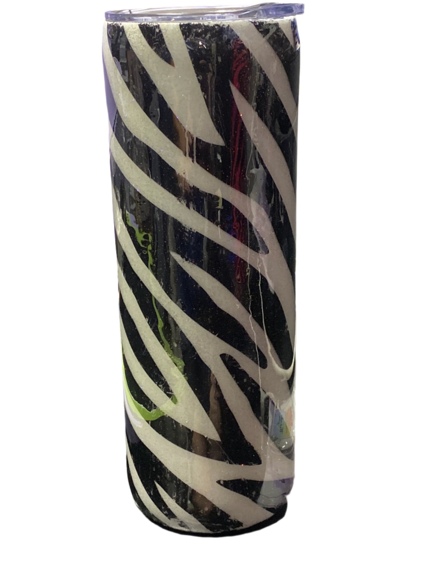 Custom Painted White Zebra Stainless Skinny Tumbler w/Sliding Lid and Straw- 20 Oz