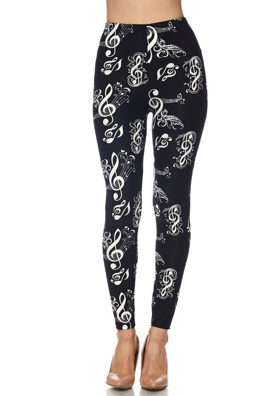 Music Notes PRINT ONE SIZE LEGGINGS FULL BUTTERY SOFT