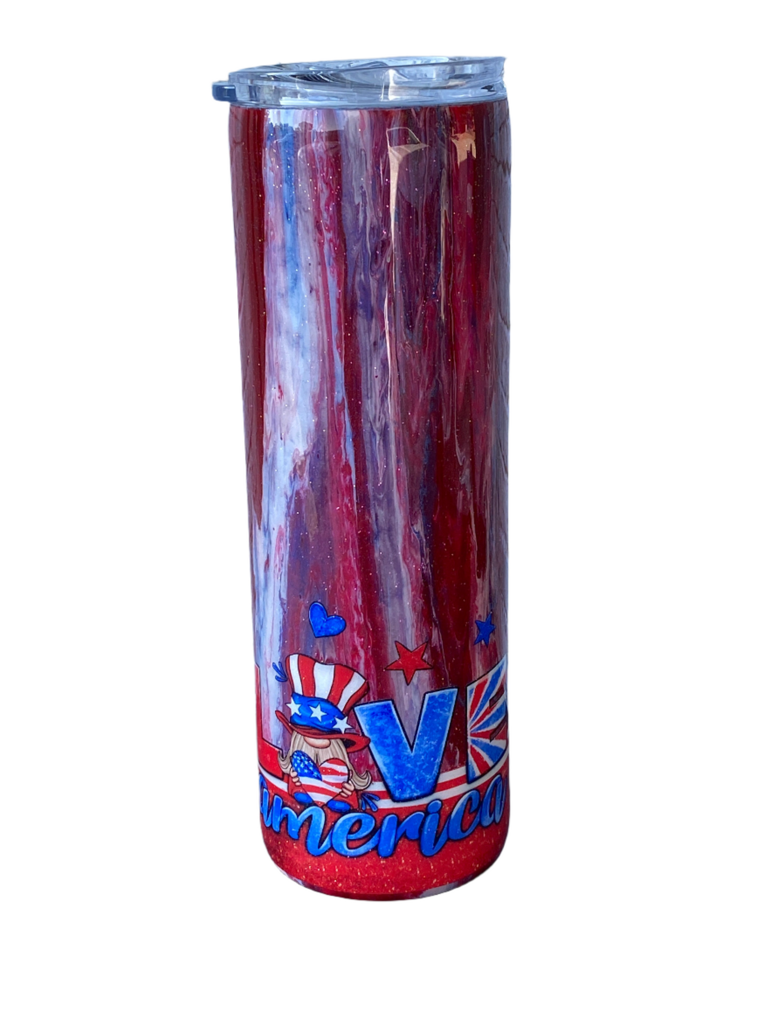 Custom Painted Patriotic Gnomes 2 Stainless Skinny Tumbler w/Sliding Lid and Straw- 30 Oz