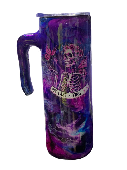 Custom Painted Flying Stainless Grippy Handle Tumbler w/Sliding Lid and Straw- 20 Oz