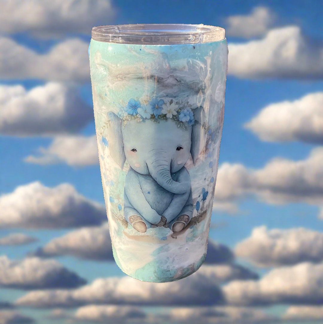 Custom Painted Light Blue Elephant Stainless Classic Gradual Tumbler - 20 Oz