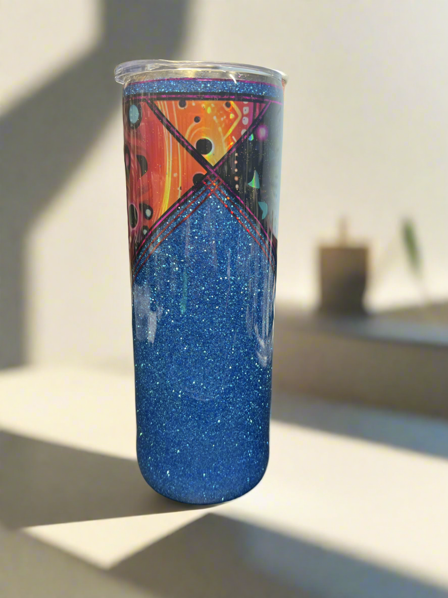 Custom Metallic Blue Rainbow Stainless Skinny Tumbler w/Sliding Lid and Straw- 20 Oz