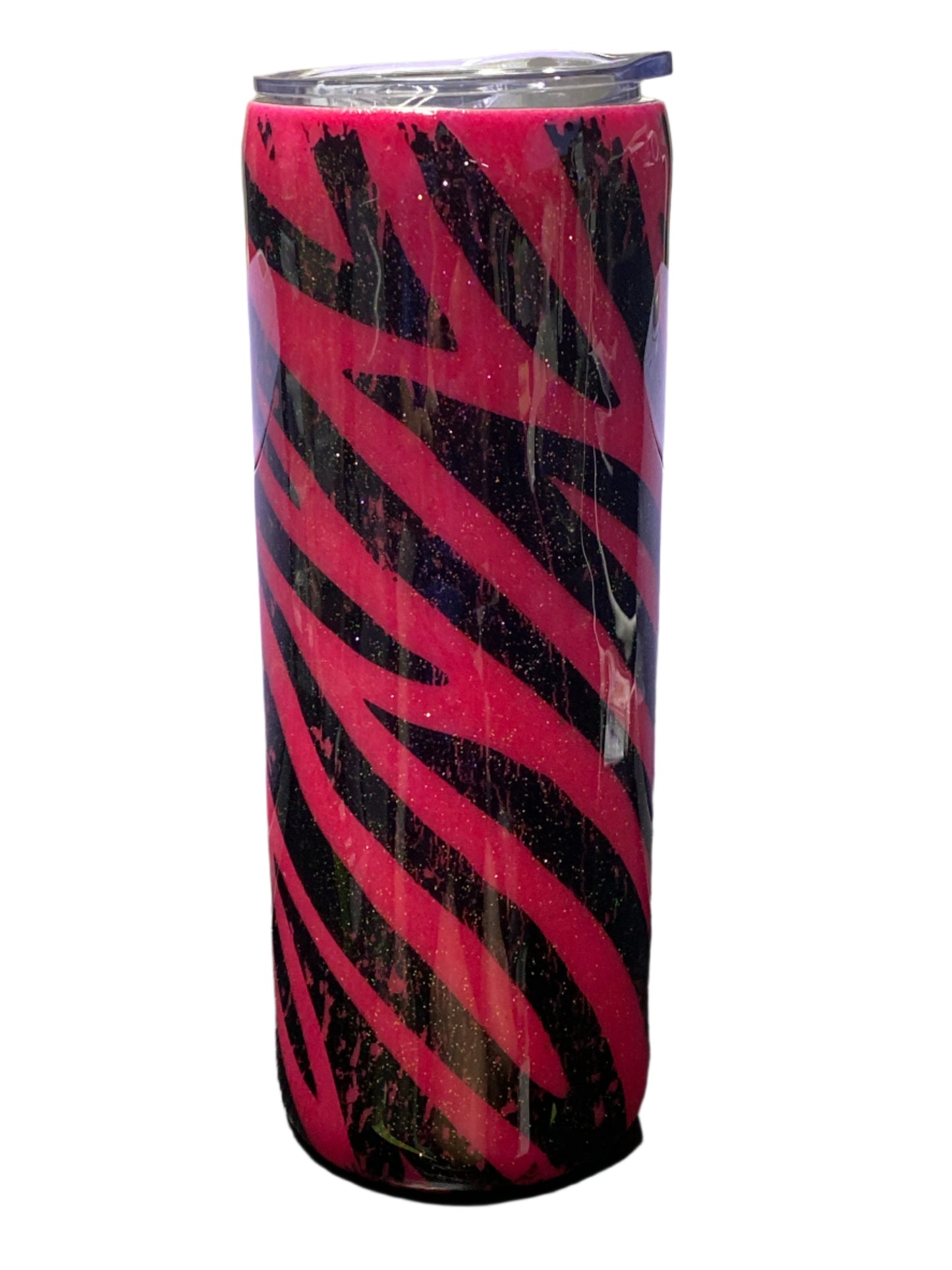 Custom Painted Pink Zebra Stainless Skinny Tumbler w/Sliding Lid and Straw- 20 Oz