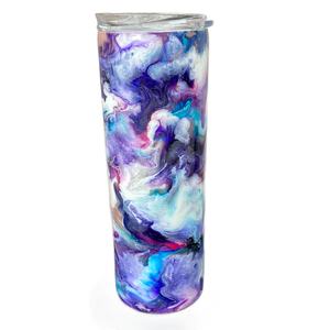 Custom Painted Purple Swirl Stainless Skinny Tumbler w/Sliding Lid and Straw- 20 Oz