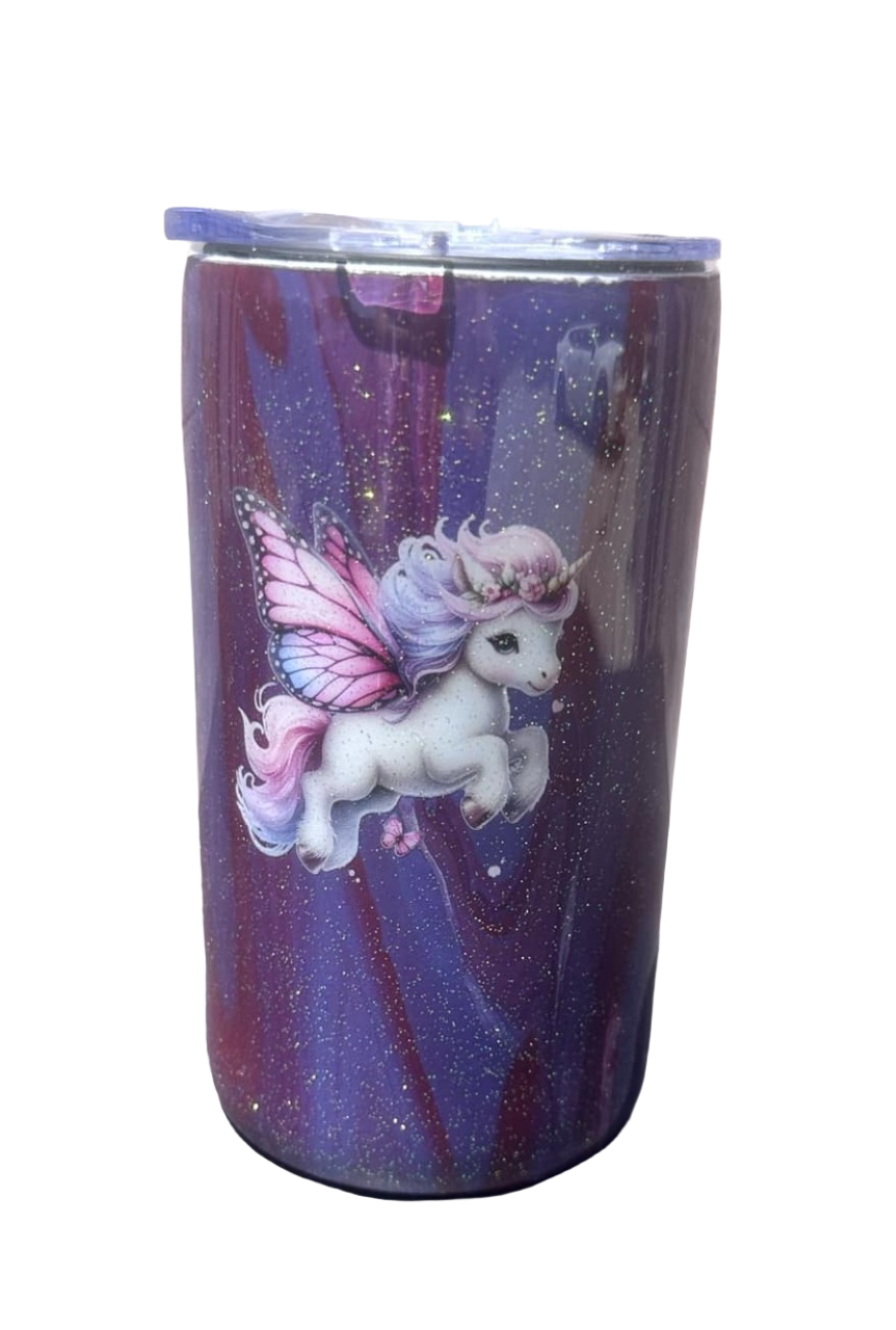 Custom Hand-Painted Purple Unicorn Glitter Tumbler - 14 Oz