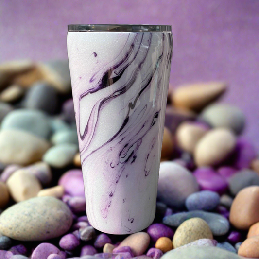 Custom Painted Glitter Purple White Stainless Gradual Tumbler w/Sliding Lid and Straw- 24 Oz