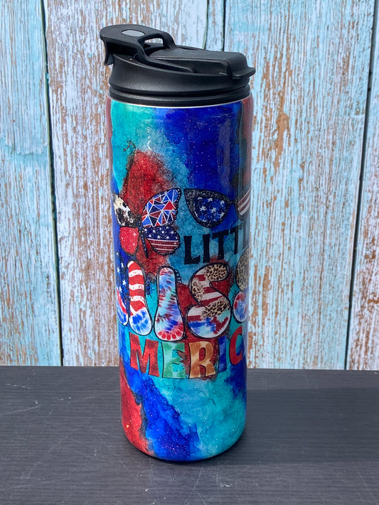 Custom Painted Miss American Stainless Skinny Tumbler w/Dual Flip Lid - 18 Oz