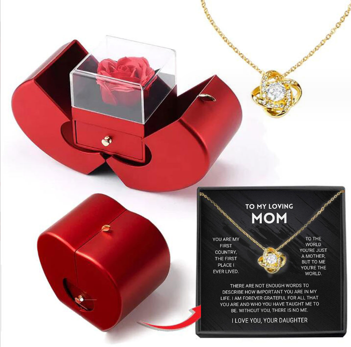 Fashion Jewelry Box Red Apple Christmas Gift Necklace Eternal Rose