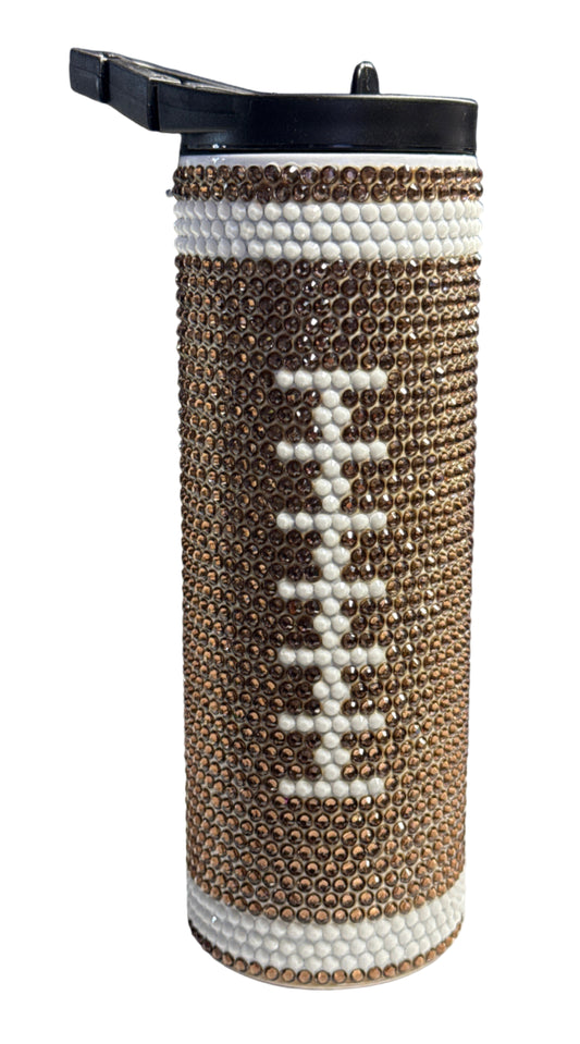 Custom Rhinestone Football Stainless Skinny Tumbler w/Duo Lid Set and Straw- 20 Oz