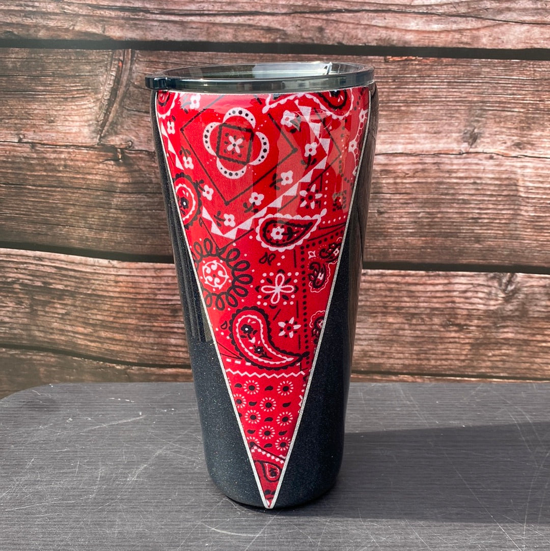 Custom Painted Black Bandana Cow Stainless Slim Tumbler - 32 Oz