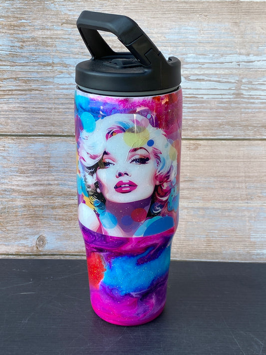 Hand Painted Marilyn Stainless Clip Mate Hydro Bottle w/Lid and Straw- 30 Oz