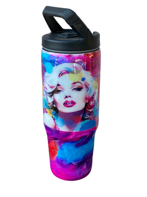 Hand Painted Marilyn Stainless Clip Mate Hydro Bottle w/Lid and Straw- 30 Oz