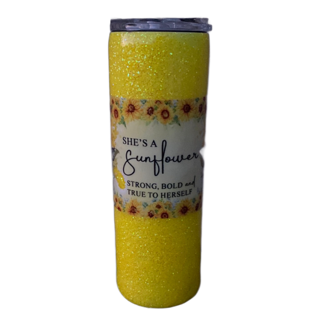 Custom Painted Sunflower Stainless Skinny Tumbler W/Dual Lid Set and Straw- 30 Oz