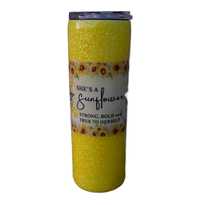 Custom Painted Sunflower Stainless Skinny Tumbler W/Dual Lid Set and Straw- 30 Oz